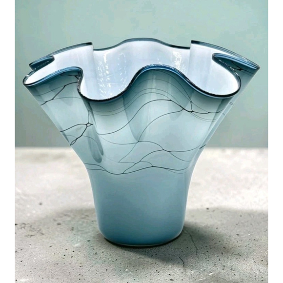 Aqua Other - Cascade Creations Studio Art Glass Vase Signed 1996 Aqua Trumpet Flare 14”